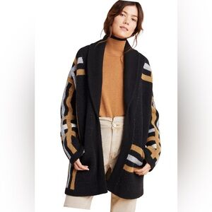 Anthropologie Ferna Plaid Sweater Coatigan Size S Black Gray Wool Blend EUC